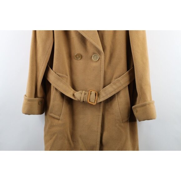 Vtg 40s Aquascutum Womens Large Distressed Wool Overcoat Jacket Beige England - Picture 3 of 16